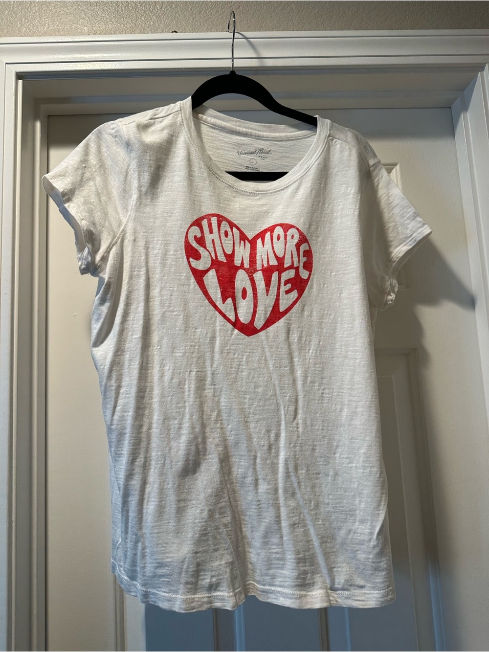 Universal Thread White Tee with Red “Show More Love” Heart Graphic